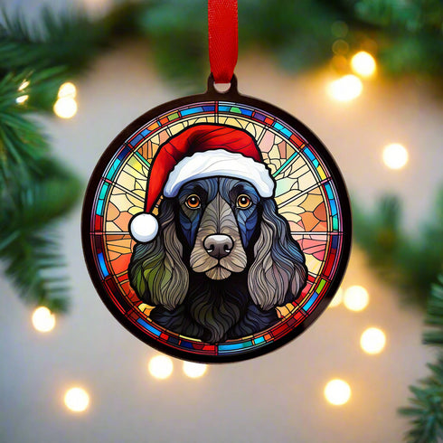 Cocker Spaniel (Working) Black in Santa Hat Suncatcher Decoration